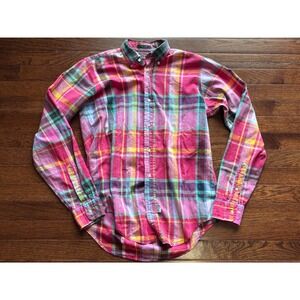 Vintage Polo Ralph Lauren Boys 18 Shirt Made USA Madras Plaid Pink Pony Long Slv